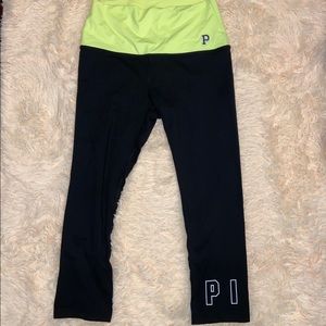 PINK Neon Yellow and Black Capri Yoga Pants
